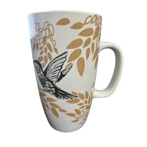 Starbucks Coffee Mug Tumbler White Gold Hummingbird 16 fl oz With Lid 2017